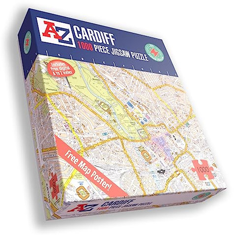 Great Britain A-Z Map of Cardiff 1000 Piece Jigsaw Puzzle – Exclusive Street Map – Includes Guide Print & City Index – Nostalgic Gift Mapping Fun for Adults