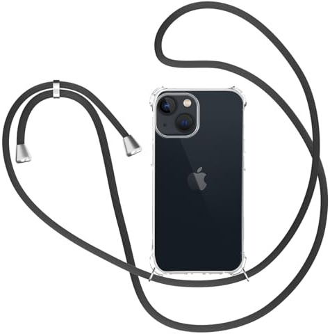 XTCASE Coque pour iPhone 15 avec Cordon, Etui avec Collier - Tour de Cou Lanière en Corde - Transparente Silicone Housse avec Cordage Lanyard Case, Noir