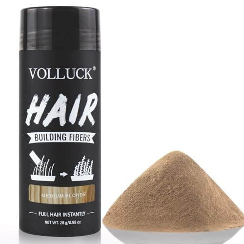 VOLLUCK Fibras Capilares 28g – Cobertura Instantánea para Cabello Fino y Escaso – Aumenta el Volumen con Resultado Natural y Larga Duración – Fácil de Aplicar para Hombres y Mujeres (Rubio Medio)