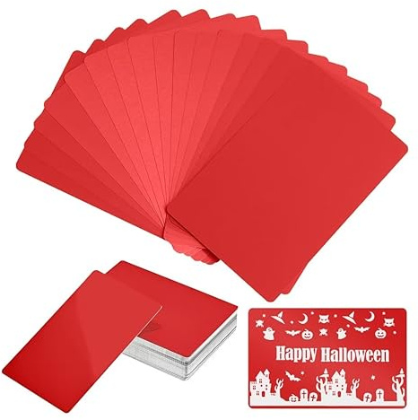 FONLAND 50 st/set 0,4 mm tjocklek aluminium metall visitkort gör-det-själv graveringskort hem kontor tillbehör aluminium tomma laser ämnen för gravering (röd)