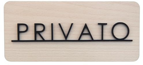 Smile BB- Targa Privato in Plexiglass e Legno Adhesiva - Dimensioni 19,5x8,5 cm Targhetta per porta Privato