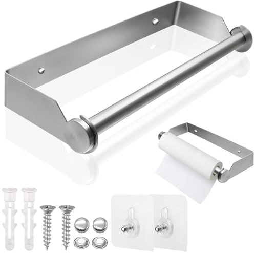Porta carta da Cucina Acciaio Inox 28cm Portarotolo da Cucina da Parete Autoadesivo, Carta Asciugamano Porta Rotolo da Parete per Casa Cucina Bagno