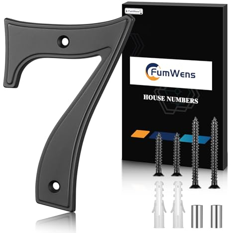 FumWens 5 Inch Modern House Numbers for Outside, Large Metal Address Numbers for House, Anti-Rust Floating House Numbers with Nail Kits for Front Door Garden Mailbox, Black Zinc Alloy Style (Black 7)