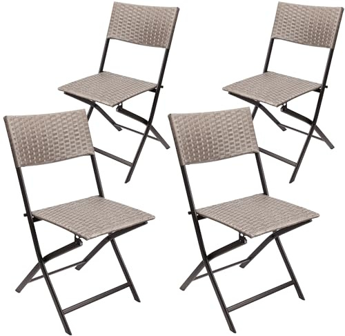 BRUBAKER Set de 4 Sillas de Jardín Toskana - Silla Plegable de Poliratán Impermeable y Robusta - Silla de Bistró - Silla de Camping para Jardín Balcón y Terraza - Silla de Camping - Gris Marrón