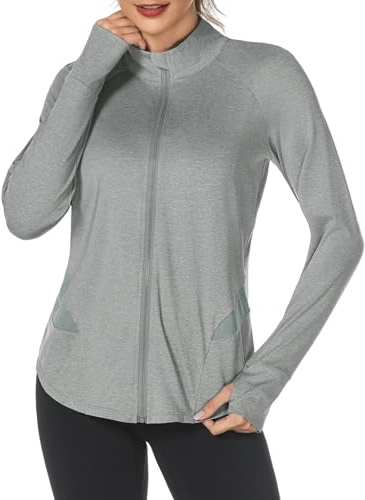 Gyabnw Veste de Sport Femme avec Trou pour Pouce Ample Décontractée Veste Femme Sport Manche Longue Top Léger et Respirante Huat D'entraînement Yoga Running Fitness