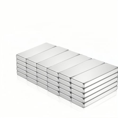 BANSHAN Neodymium Magnet Strips - 30 Pack, 20 x 5 x 2 mm, Strong Permanent Rare Earth Bars with Double-Sided Adhesive for Fridge, Crafts, Tools, Wall, Board