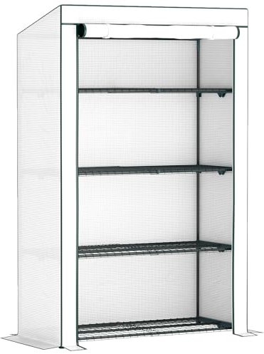 Outsunny Mini Serre adossée à 4 Niveaux avec Housse en polyéthylène renforcé, Petite Serre Portable avec Porte Enroulable, Bordure Verte, 110 x 50 x 171 cm, Vert