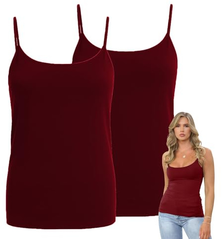 Hamishkane® Dam enkel bodycon cami rem ärmlösa linnen, förpackning med 2 smal passform rund hals väst toppar kvinnor Storbritannien, stretchig gymkläder, avslappnad sommar damer cami topp, vin, 8-10