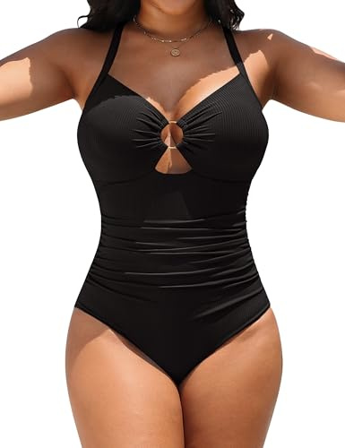 Blooming Jelly Womens Modest Swimsuits Tummy Control Slimming Bathing Suit 1 Piece Long Torso Swimwear (M, Black)