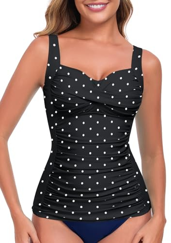 RELLECIGA Women's Tummy Control Tankini Top Ruched Swim Top 3XL