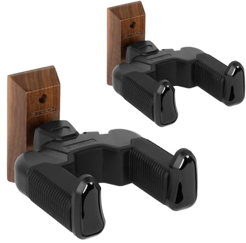 STRCIH Gravity Wall Guitar Mount, Auto-Locking, Multi-Angle Adjustment, Walnut Base, U-Shaped Rubber Non-Slip Pads, Suitable for Acoustic Guitars, Electric Guitars, Banjo, and Bass (2-Pack)