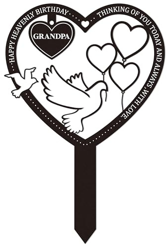 BUoonyer Stake Graves Cemetery Decorations - Grandpa Metal Memorial Grave Markers, Grandfather Heart Graveyard Sympathy Plaque, Happy Heavenly Birthday Remembrance Graveside Burial Decor Sign for Outside Yard