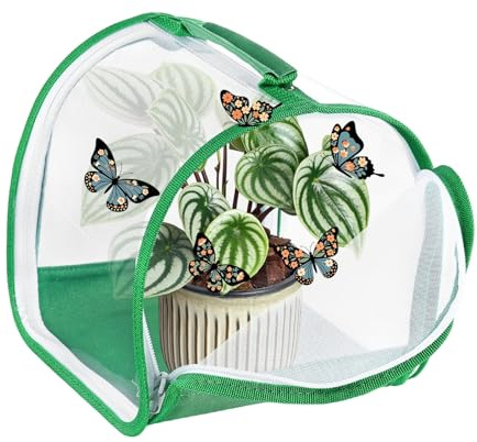 M METERXITY Butterfly Habitat Cage Terrarium, Outdoor Collapsible Mesh Pop-up with Zipper Protection for Breeding Butterfly/Ladybug, Mesh Plant Enclosure [White with Green, 8 x 8 x 8 Inch]