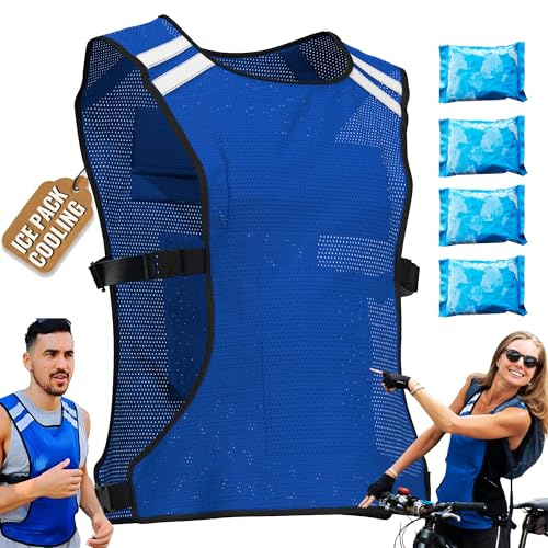 Cooling Vest with 8 Reusable Polymer Crystal Ice Packs - Long-Lasting Cooling Vest for Men & Women, Adjustable Fit for Outdoor Work, Motorcycle, Sports & Heat Relief