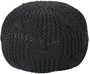 Christopher Knight Home Ansel Knitted Cotton Pouf, Dark Grey