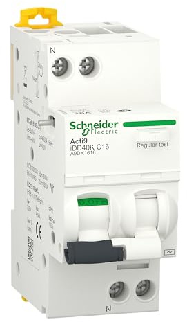 disjoncteur différentiel - idd40k - 1p+n - 16a - courbe c - 30 ma - type ac - 4.5 ka - schneider electric a9dk1616