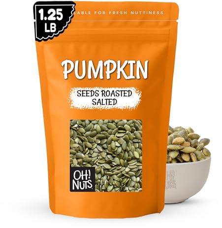 Oh! Nuts Pumpkin Seeds - Roasted Salted - 1.25 lb - No Shell Pepitas - Packed in New York Zip-Seal Bag for Exceptional Freshness