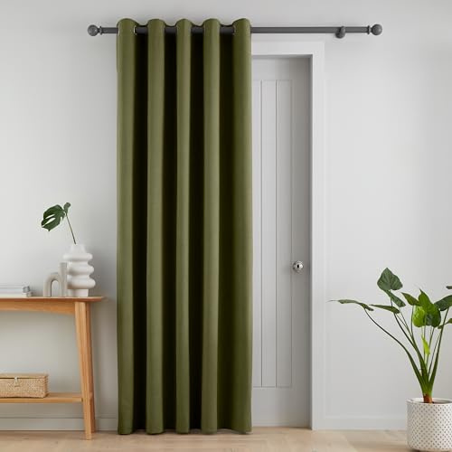Catherine Lansfield Wilson Velvet Blackout Thermal 66x84 Inch Eyelet Door Panel Olive Green