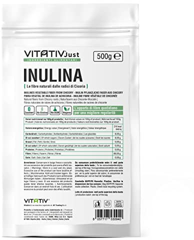 VITATIV Inulina da Cicoria in Polvere Pura 500g | Fibra Vegetale Prebiotica da Radici di Cicoria | ALTA QUALITA