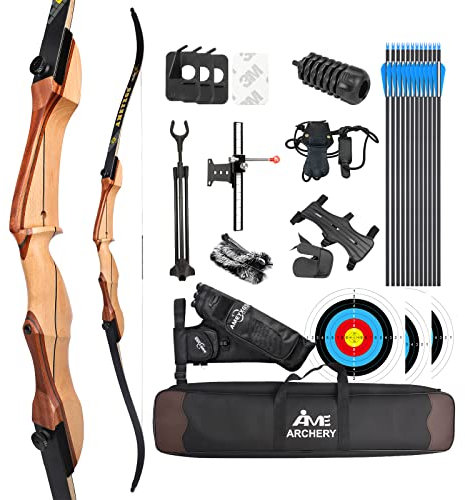 surwolf Bogenschießen Recurve Bogen 66-70 14-40 lbs Rechtshänder Langbogen Jagdbogen Bogenschießen Wettkampf Recurve Bogen（set1#,70-40lbs）