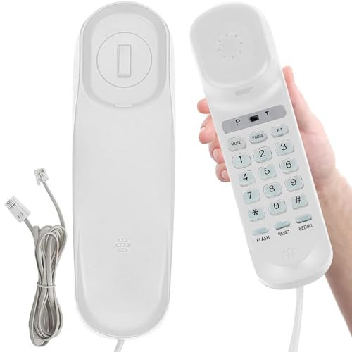 Corded House Phones Landline,Landline Telephone Last Number Redial, Pause, Flash, Dial Pad on Base unit Desk Home Phone,Wall/Desk Mountable Landline Telephone, for Office, Hotel,Home,Bathroom(White)