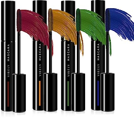 BeauFairy Farben Wimperntusche Satz, 4 Stück, 3D Mascara, False Lash Effect für Länge Volumen, Kein Verklumpen, Kein Verschmieren Wasserfest, Definierend, Verlängernd mit Wimpernverlängerndem,14.8g