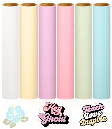 VINYL FROG Pastel Permanent Adhesive Vinyl Bundle 12''x5ft/Roll Matte Adhesive Vinyl Pack 6 Boho Colour Permanent Vinyl for Mug, Cup, Window & Home Deco,and Other DIY Projects
