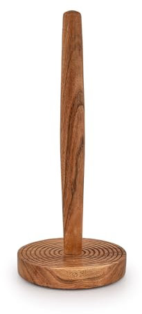 Kimona Paper Towel Holders Iron & Acacia Wood Kitchen Paper Holder Countertop Stand up Towels Roll Stand Free-Standing for Kitchen (12.7cm x 12.7cm x 30.48cm)