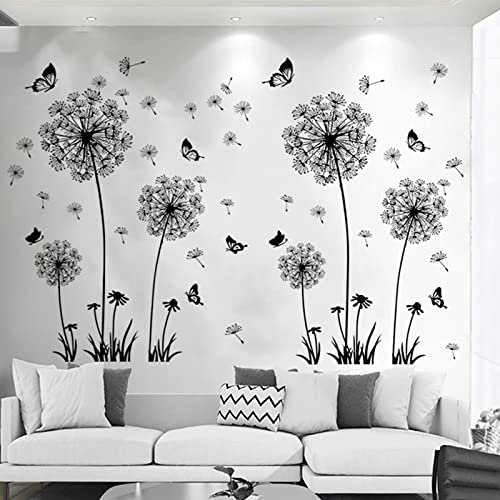 2 Set of Dandelions Wall Stickers, DIY Dandelion Wall Decal, Giant Flowers Plants Wall Sticker, Removable Wall Pictures Art Home Decoration for Living Room Bedroom Hallway Window Door