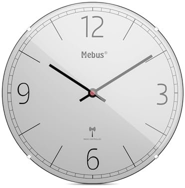 Mebus Funk-Wanduhr, lautlos, Kuppelglas, Rahmenlos, grau, Modell 12986 - Modernes Design und exakte Zeit