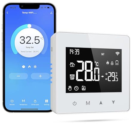 Termostato Conectado, Termostato Inalámbrico, Compatible con Alexa y Google Home, Termostatos para Caldera de Gas, Termostato Inteligente Conectado WiFi con Pantalla Táctil LED, Control de Voz y a