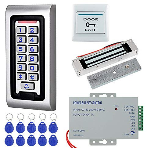 Kit de Sistema de Control de Acceso ReaIOKbii Teclado Controlador Impermeable con Bloqueo Magnético Eléctrico de 180kg/350lbs, Liberación de Salida de Puerta, para Sistema de Entrada de Puerta Única