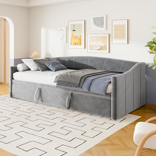 Teahutty Sofá Cama Convertible 3 en 1, sofá Cama extraíble de Terciopelo con Almacenamiento, sofá Moderno de Dos plazas pequeño, Ideal para Sala de Estar, Dormitorio, apartamento, No Incluye colchón