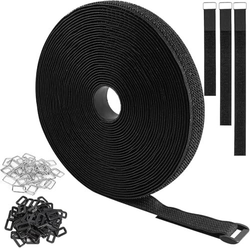 6M Sangle à boucle en nylon avec 30 boucles, bande auto-agrippante détachable Longueur de coupe libre, colliers de serrage réutilisables Colliers de serrage noirs Gestion des câbles