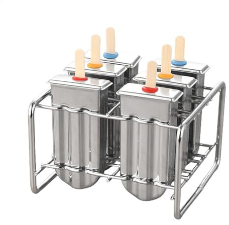 Moldes de acero inoxidable para paletas de helado, juego de 6 piezas con 100 palos, moldes para paletas de hielo con base de soporte, 5.7 x 5.1 x 3.9 pulgadas, perfectos para paletas caseras o paletas