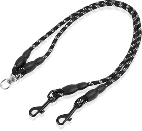 Jecdfs 1pcs Correas Dobles,Correa de Perro para Dos Perros,Giratorio 360° Sin Enredos 60, Cuerda de Escalada Reflectante de cm, para Paseos Nocturnos Seguros, Negro
