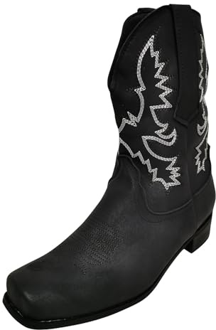 cowboystövlar dam vidare skaft – stövletter dam med klack – västerländska stövlar broderi ridstövlar motorcykel stövlar klassiska chelseaboots halvskaft läderstövlar för män kvinnor, B01 svart, 44 EU