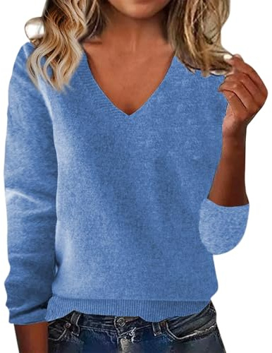 Cashmere Jumpers Ladies Women's Winter Knitted Sweaters Low Neck V Neck Warm Base Jumpers Long Sleeved Solid Color Sweater Christmas Ski Sweaters for Women UK Travel Essentials Pullover for Mom
