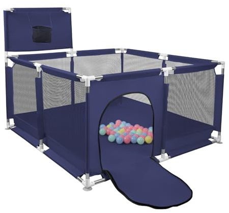XUANYU Parque infantil cuadrado con barreras y puerta, pequeños parques de juegos plegables de tela Oxford, centro de actividades para bebés, pequeño parque infantil para interior/exterior (azul 126 x