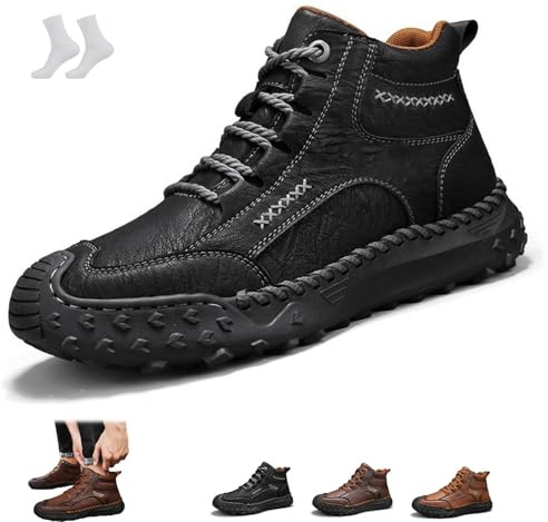 LOVEWLVNCL Scarpe Umhaven da Uomo, Mocassini Ortopedici Antiscivolo in Vera Pelle Fatto a Mano, Stivali da Lavoro ed Eleganti Impermeabili e Comodi for Guidare e Camminare(nero,45 EU)