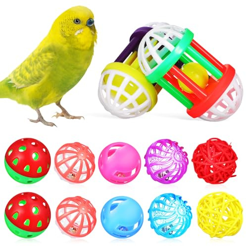 Toddmomy Balles de Recherche de Nourriture pour Oiseaux 12 Pièces Jouets à Mâcher Grelots pour Petits Perroquets Perruches et Pinsons Accessoires de Cage Couleurs Variées