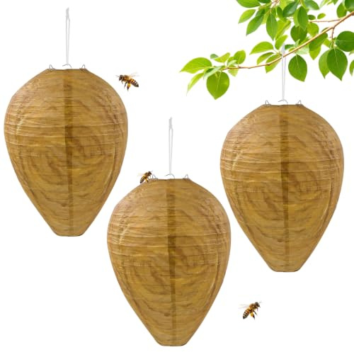 Esxiaze 3 stycken getingbo attrappe, hornnäste, attrappa, hängande getingfälla för utomhusbruk, väderbeständig, konstgjort getingbo bi getingar, försvar, anti-horn, väderbeständig för hem och trädgård