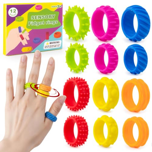 Lot de 12 anneaux sensoriels anti-stress | Anneaux sensoriels en silicone - Jouet anti-stress pour TDAH, autisme et anxiété - Jouets sensoriels pour enfants et adultes