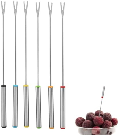 Kukyller Bastoncini per fonduta Forchette per fonduta in acciaio inox Forchette per formaggio con codice colore per grigliate di formaggio Torta al cioccolato Carne Frutta Arrosto