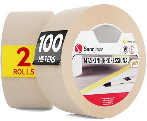 Ruban de Masquage à Usage Général 50mm x 50m | 2 Rouleaux pour les Travaux de Masquage et de Décoration de Peinture D'intérieur par Sanojtape