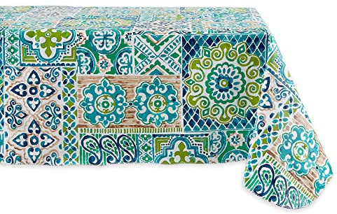 DII Spanish Tile Print Collection, Flannel Backed Tablecloth, 60 x 84, Multi Color