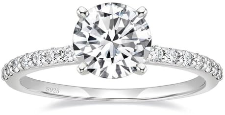 EAMTI 925 Sterling Silver 1.2 CT Round Solitaire Cubic Zirconia Engagement Ring Halo Promise Ring Size 5