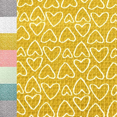 MAGAM-Stoffe Herzen Waffel Stoff 100% Baumwollstoff Oeko-Tex Meterware 50cm (02. Ocker)