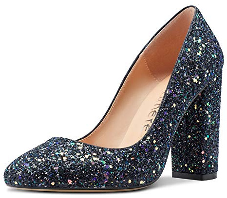 Castamere Scarpe col Tacco Donna Moda Punta Arrotondata Tacco a Blocco 10CM High Heels Multicolore Colorato Glitter Scarpe EU 44