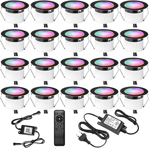 INDARUN WiFi Lampada da terra Faretto da incasso RGBW impermeabile IP67 Ø45 mm - Illuminazione per terrazzo, patio, percorso, parete, giardino, decorazione, interni ed esterni (20 pezzi)
